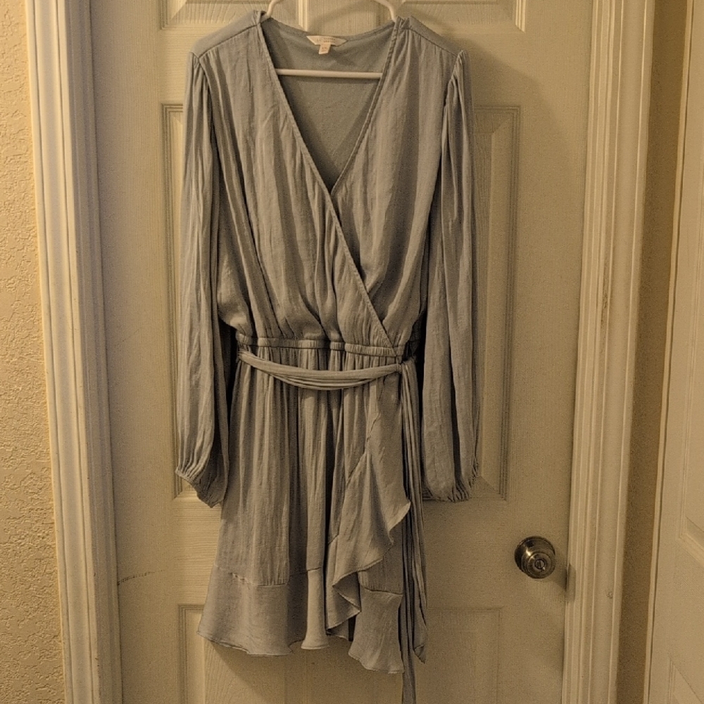 LC Lauren Conrad Baby Blue Wrap Around Dress With Ruffles